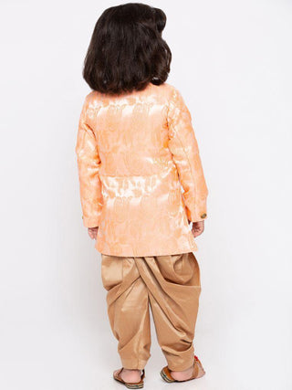 Boys' Gold Cotton Silk Sherwani and Churidar Set