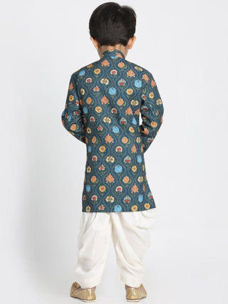 Boys' Deep Blue Cotton Silk Blend Kurta and Dhoti Pant Set