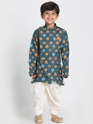 Boys' Deep Blue Cotton Silk Blend Kurta and Dhoti Pant Set
