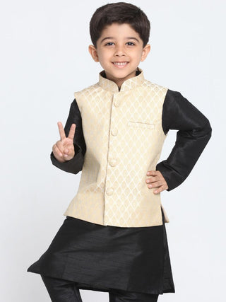 Boys' Beige Cotton Silk Blend Nehru Jacket