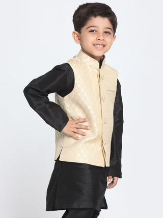 Boys' Beige Cotton Silk Blend Nehru Jacket