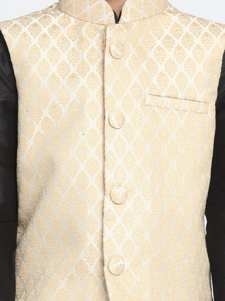 Vastramay Silk Blend Cream and Zari Gold Baap Beta Ethnic Jacket