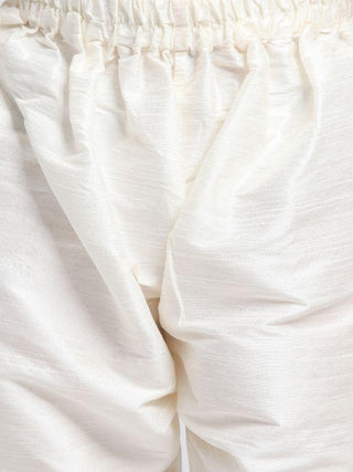 Boys' Beige Cotton Silk Blend Kurta, Waistcoat and Pyjama Set