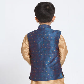 Vastramay Silk Blend Blue and Rose Gold Baap Beta Ethnic Jacket
