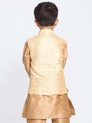 Boys' Gold Cotton Silk Blend Nehru Jacket