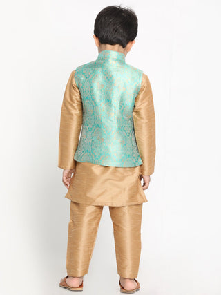 VASTRAMAY Boys Green Silk Blend Kurta, Ethnic Jacket and Pyjama Set