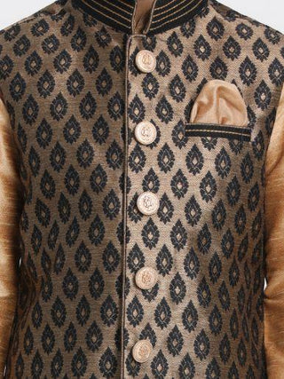 Boys' Black Cotton Silk Blend Nehru Jacket