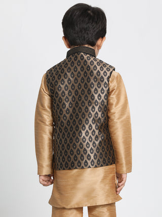 Vastramay Silk Blend Black and Gold Baap Beta Ethnic Jacket
