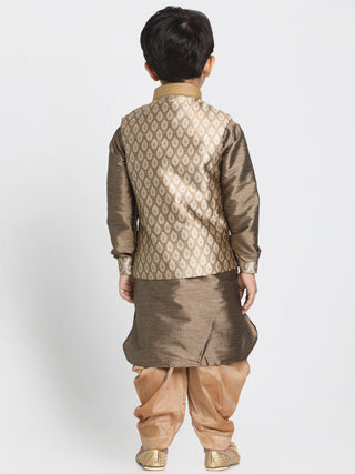 Vastramay Silk Blend Gold Baap Beta Jacket Dhoti Kurta set