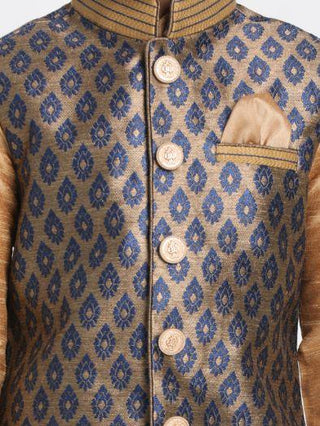 Boys' Deep Blue Cotton Silk Blend Nehru Jacket