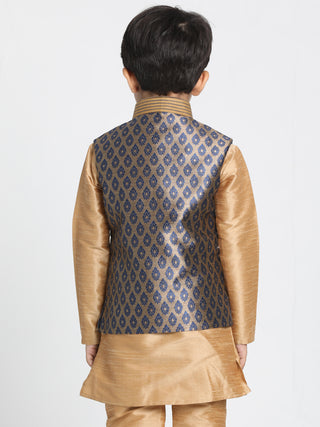 Vastramay Silk Blend Navy Blue And Gold Baap Beta Ethnic Jacket