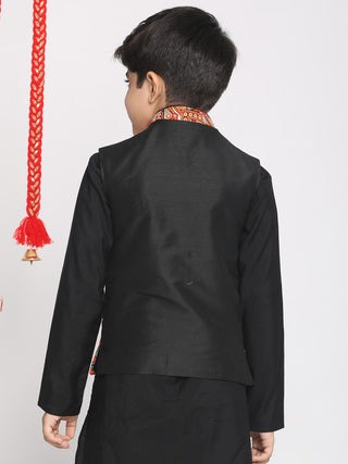 VASTRAMAY Boys' Orange And Black Nehru Jacket