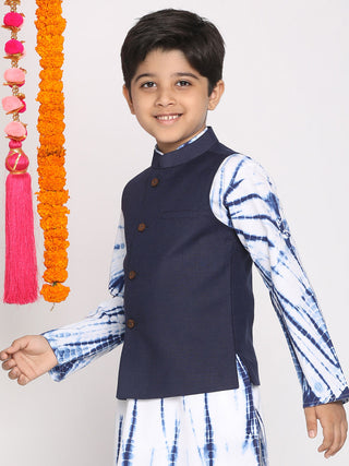 VASTRAMAY Boy's Navy Blue Cotton Blend Nehru Jacket