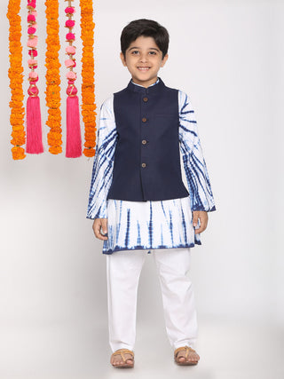 VASTRAMAY Boy's Navy Blue Cotton Blend Nehru Jacket