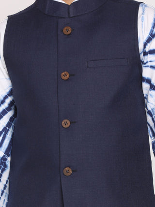 Vastramay Boys Navy Blue Dyed Regular Pure Cotton Kurta with Pyjamas & Nehru Jacket