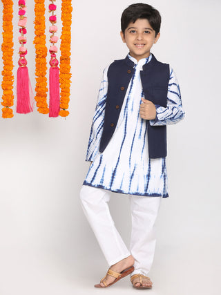 Vastramay Boys Navy Blue Dyed Regular Pure Cotton Kurta with Pyjamas & Nehru Jacket