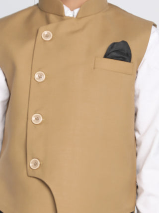 VASTRAMAY Boys Brown Solid Slim-Fit Satin Nehru Jacket