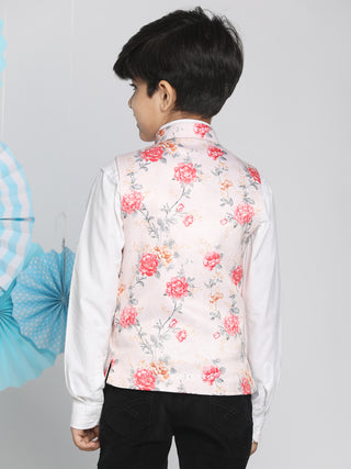 Vastramay Multicolor-Base-Peach Floral Printed Baap Beta Ethnic Jacket Set