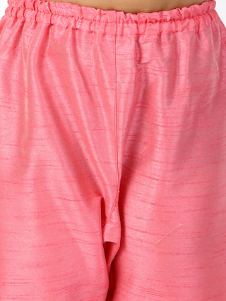 VASTRAMAY Boy's Peach Floral Print Jacket With Pink Kurta and Pyjama Set