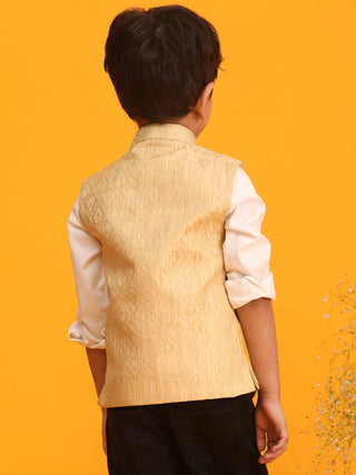 VASTRAMAY Boys Gold Woven Design Flap Ethnic Jacket