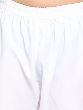 VASTRAMAY Beige Cotton Silk Nehru Jacket & White Kurta Pyjama Baap Beta Set