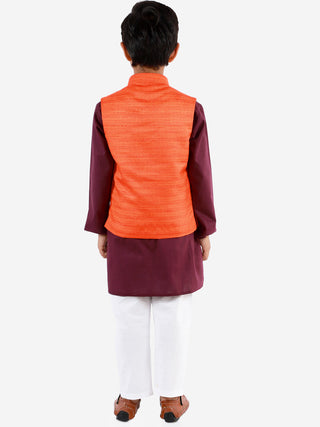 Vastramay Boys Orange, Purple And White Jacket, Kurta and Pyjama Set