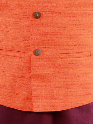 Vastramay Boys Orange, Purple And White Jacket, Kurta and Pyjama Set
