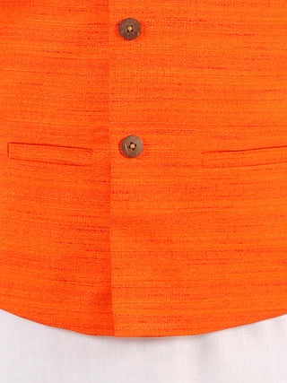 Vastramay Boys Orange And White Jacket, Kurta and Pyjama Set