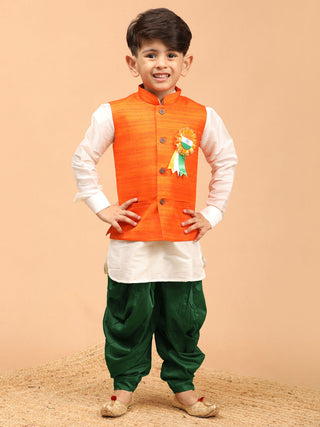 VASTRAMAY Boy's Republic Day Special Jacket Kurta Dhoti set