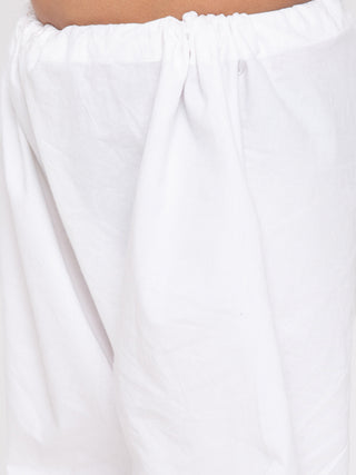 Boys' White Cotton Silk Kurta, Jacket and Pyjama Set