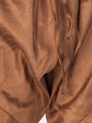JBN CREATION Boys' Brown Cotton Silk Kurta, Waistcoat and Pyjama Set