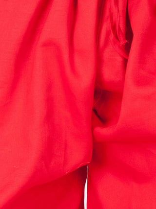 Boys' Red Cotton Kurta, Waistcoat and Pyjama Set