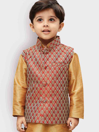 Vastramay Boys' Maroon Silk Blend Nehru Jackets