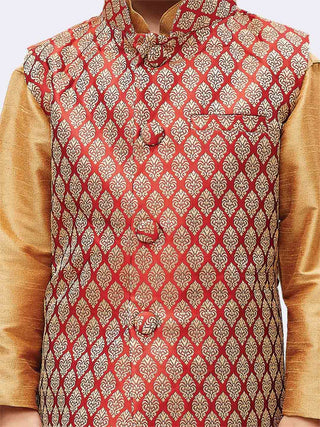 Vastramay Boys' Maroon Silk Blend Nehru Jackets