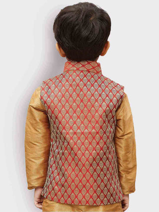 Vastramay Silk Blend Maroon and Gold Baap Beta Ethnic Jacket