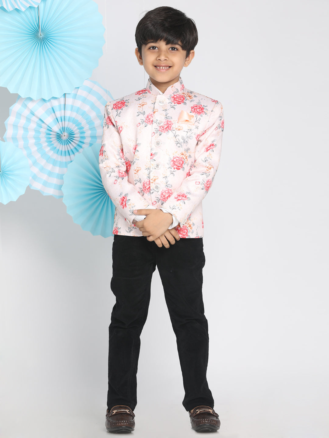 Floral Printed Peach Bandhgala Prince Coat Jodhpuri