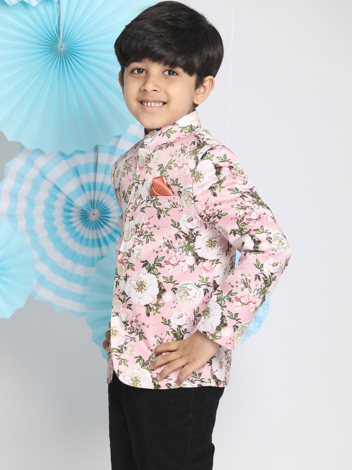 Boys’ Floral Printed Pink Bandhgala Prince Coat Jodhpuri Set