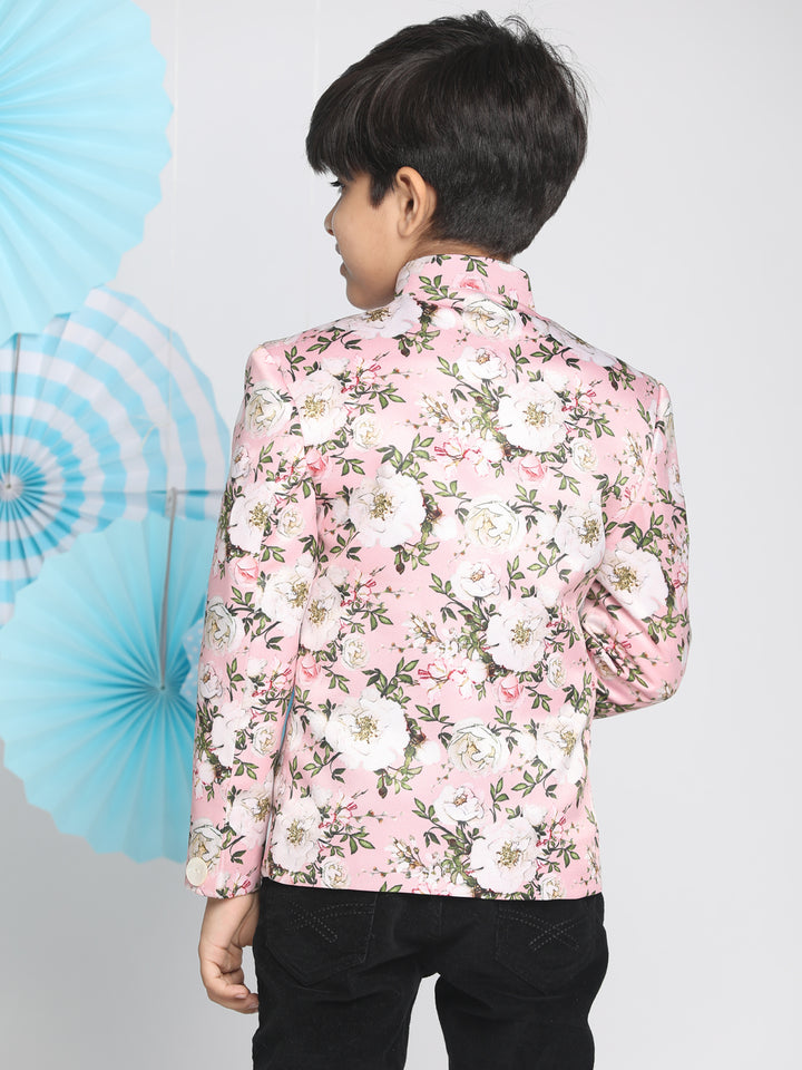 Boys’ Floral Printed Pink Bandhgala Prince Coat Jodhpuri Set