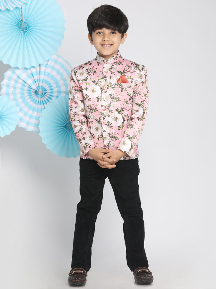 Boys’ Floral Printed Pink Bandhgala Prince Coat Jodhpuri Set