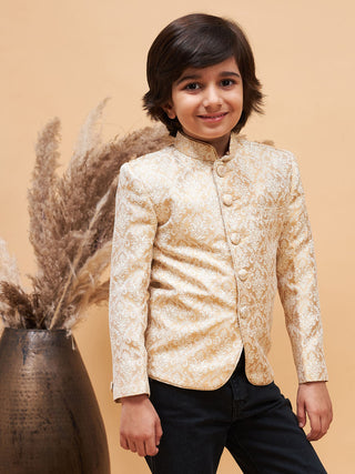 VASTRAMAY Boy's Gold Color Silk Blend Jodhpuri