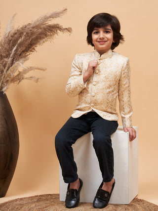 VASTRAMAY Boy's Gold Color Silk Blend Jodhpuri