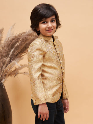 VASTRAMAY Boy's Rose Gold Silk Blend Jodhpuri