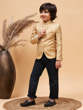 VASTRAMAY Boy's Rose Gold Silk Blend Jodhpuri