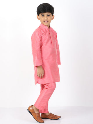 VASTRAMAY Boys Pink Silk Blend Kurta and Pyjama Set