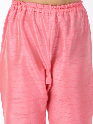 VASTRAMAY Boys Pink Silk Blend Kurta and Pyjama Set