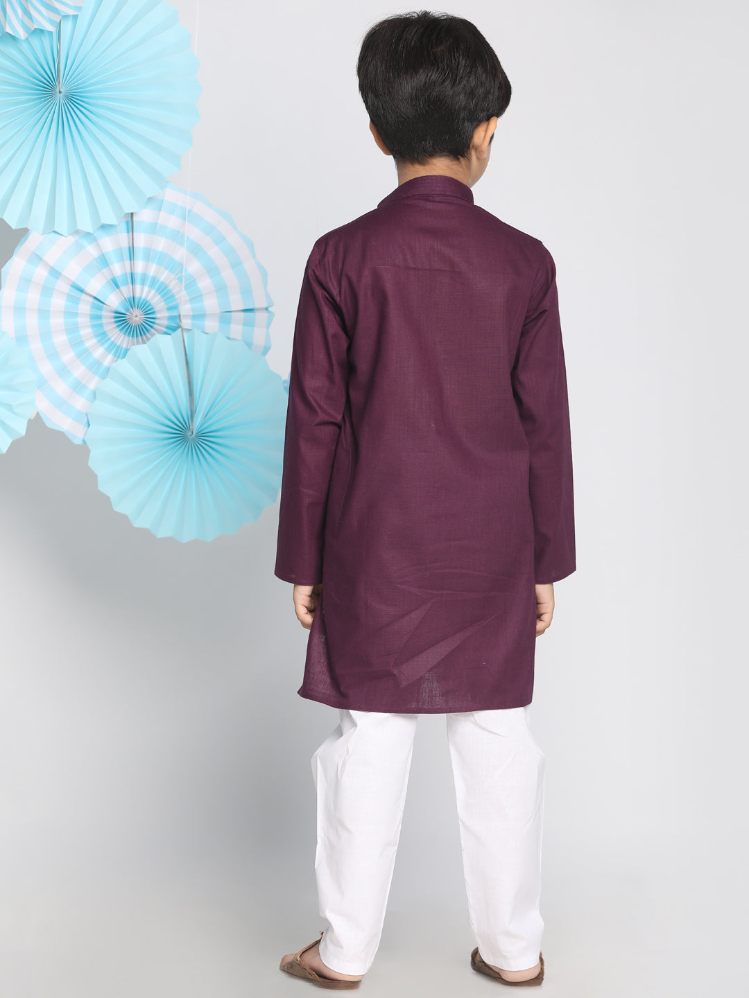 Boys Purple And White Kurta Pyjama Set