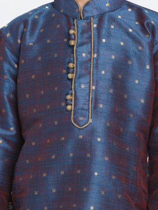Boys' Deep Blue Cotton Silk Blend Kurta and Dhoti Pant Set
