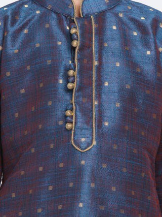 Boys' Deep Blue Cotton Silk Blend Kurta and Pyjama Set