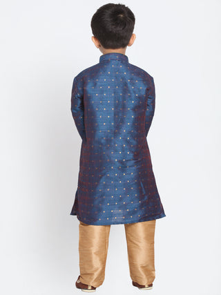 Vastramay Silk Blend Blue and Rose Gold Baap Beta Kurta Pyjama set