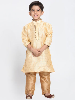 Boys' Gold Cotton Silk Blend Kurta and Pyjama Set
